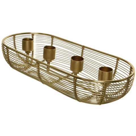 4-fach Spitzkerzenhalter Goldfarben im Korbdesign 28,5 x 11,5 cm - Metall